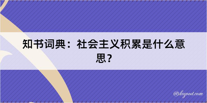 知书词典：社会主义积累是什么意思？