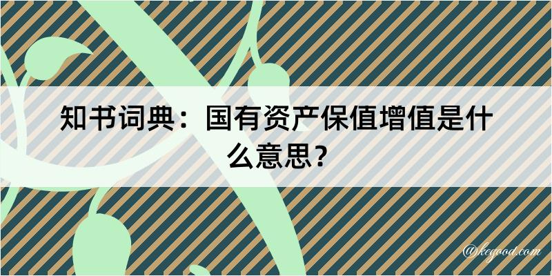 知书词典：国有资产保值增值是什么意思？