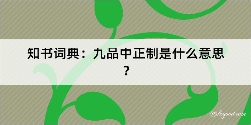 知书词典：九品中正制是什么意思？