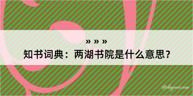 知书词典：两湖书院是什么意思？