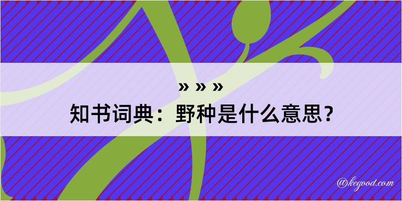 知书词典：野种是什么意思？