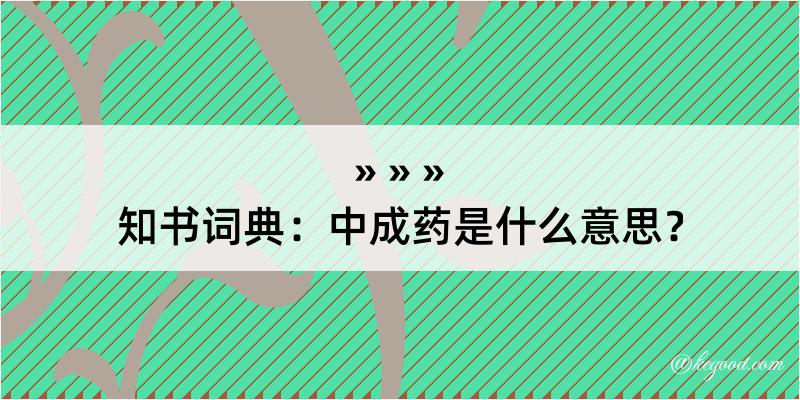 知书词典：中成药是什么意思？