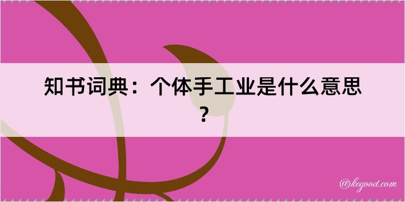 知书词典：个体手工业是什么意思？