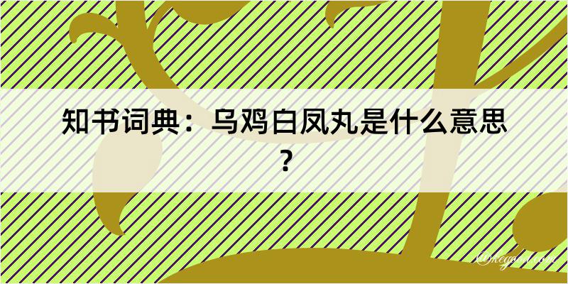 知书词典：乌鸡白凤丸是什么意思？