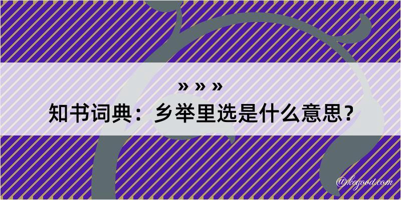 知书词典：乡举里选是什么意思？