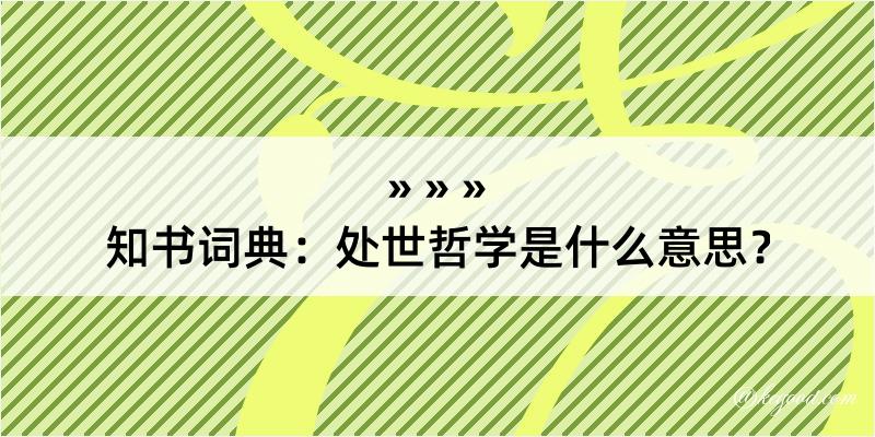 知书词典：处世哲学是什么意思？