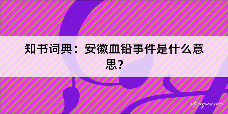 知书词典：安徽血铅事件是什么意思？