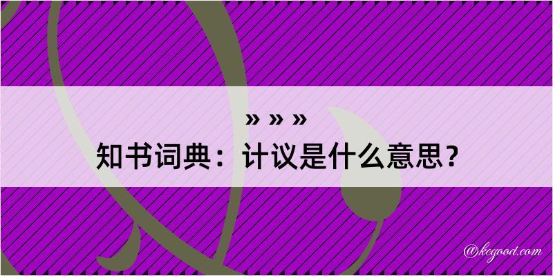 知书词典：计议是什么意思？