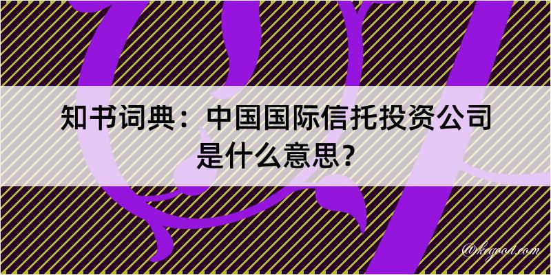 知书词典：中国国际信托投资公司是什么意思？