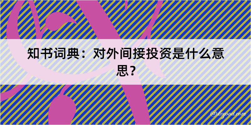 知书词典：对外间接投资是什么意思？