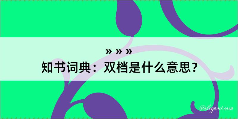 知书词典：双档是什么意思？