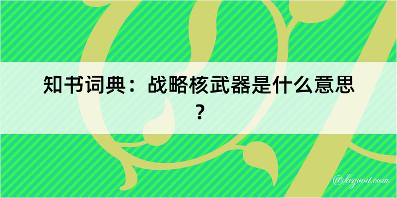 知书词典：战略核武器是什么意思？