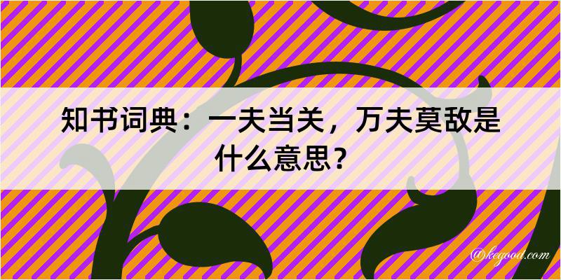 知书词典：一夫当关，万夫莫敌是什么意思？