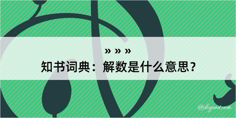 知书词典：解数是什么意思？