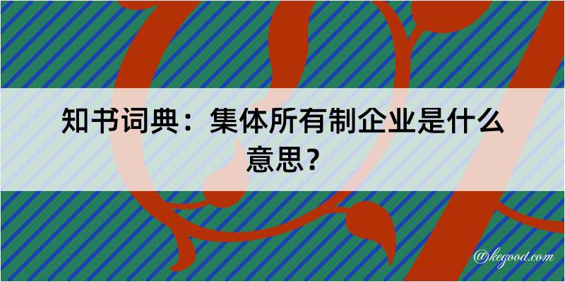 知书词典：集体所有制企业是什么意思？