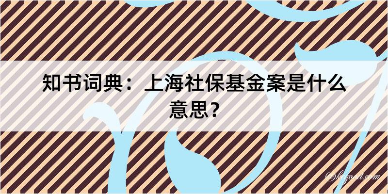 知书词典：上海社保基金案是什么意思？