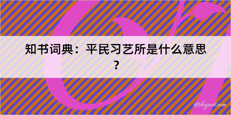 知书词典：平民习艺所是什么意思？