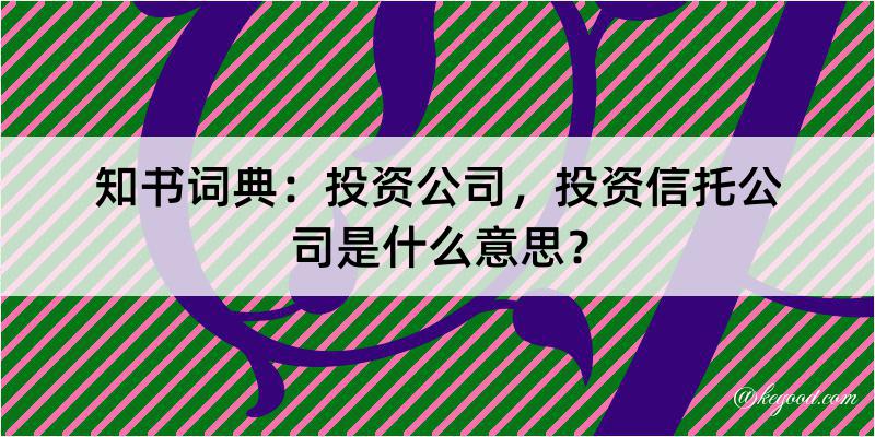 知书词典：投资公司，投资信托公司是什么意思？