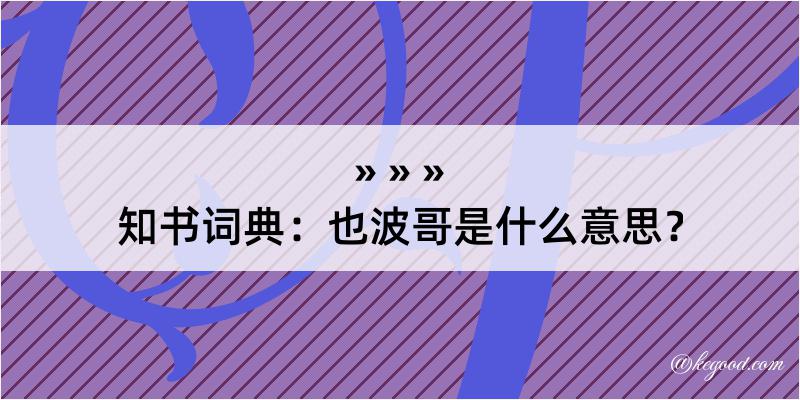 知书词典：也波哥是什么意思？