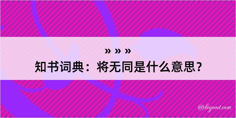 知书词典：将无同是什么意思？