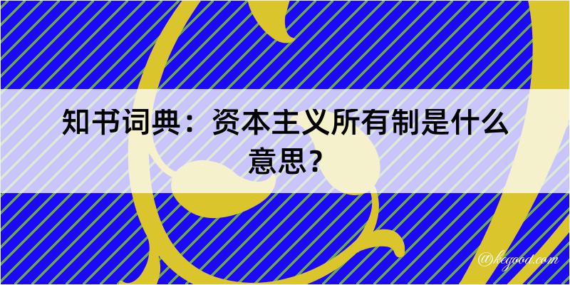 知书词典：资本主义所有制是什么意思？