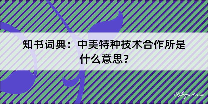 知书词典：中美特种技术合作所是什么意思？