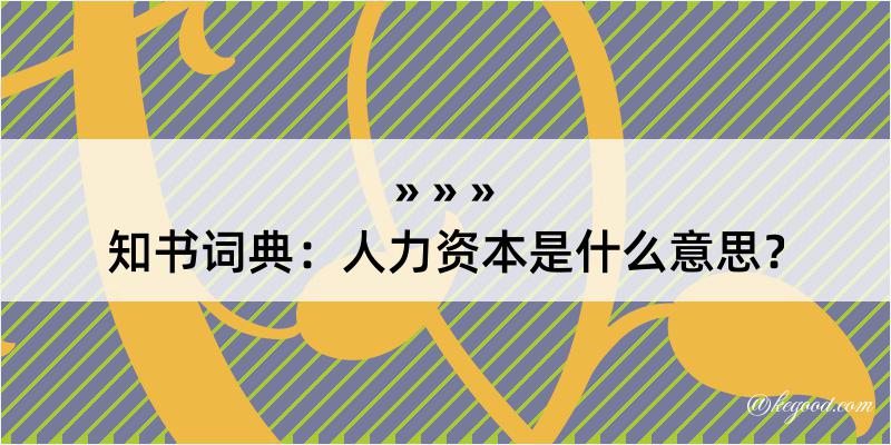 知书词典：人力资本是什么意思？