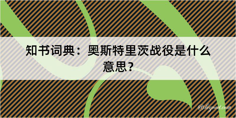 知书词典：奥斯特里茨战役是什么意思？