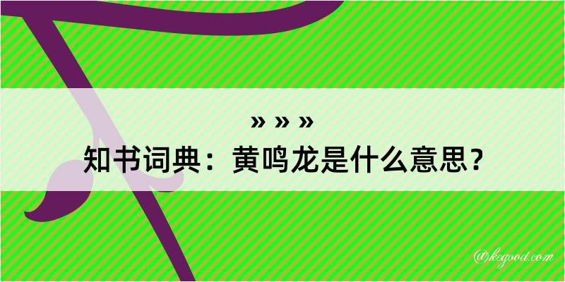 知书词典：黄鸣龙是什么意思？