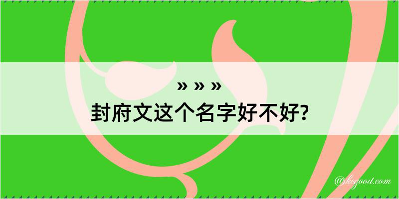 封府文这个名字好不好?