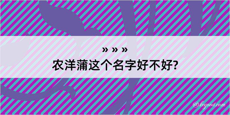 农洋蒲这个名字好不好?