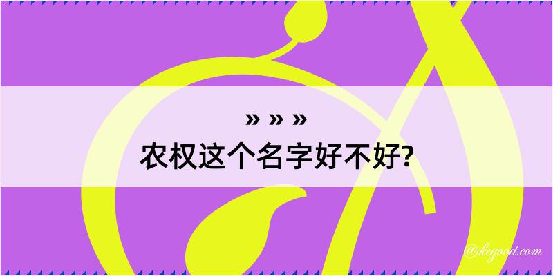 农权这个名字好不好?