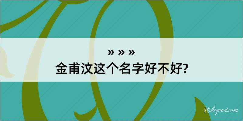 金甫汶这个名字好不好?