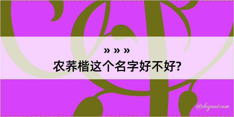 农荞楷这个名字好不好?