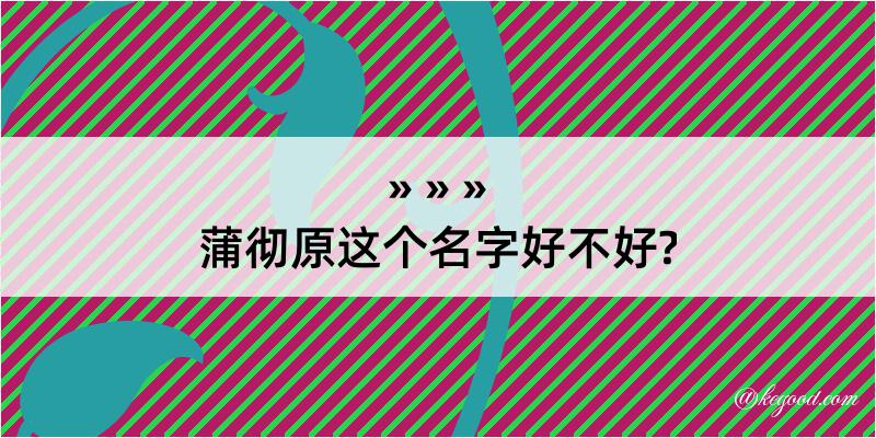 蒲彻原这个名字好不好?