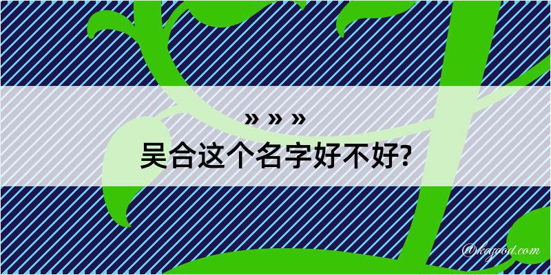 吴合这个名字好不好?