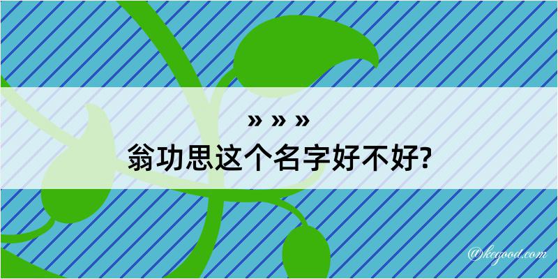 翁功思这个名字好不好?