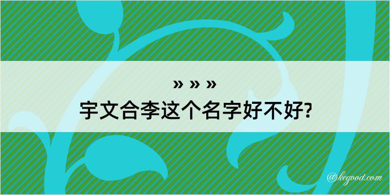 宇文合李这个名字好不好?