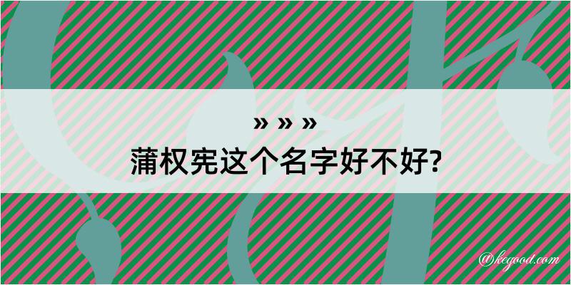 蒲权宪这个名字好不好?