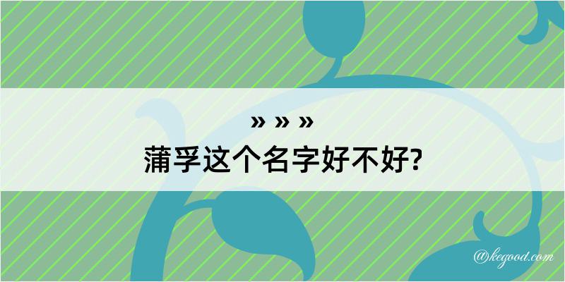 蒲孚这个名字好不好?