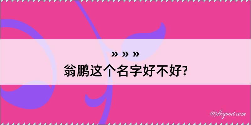 翁鹏这个名字好不好?