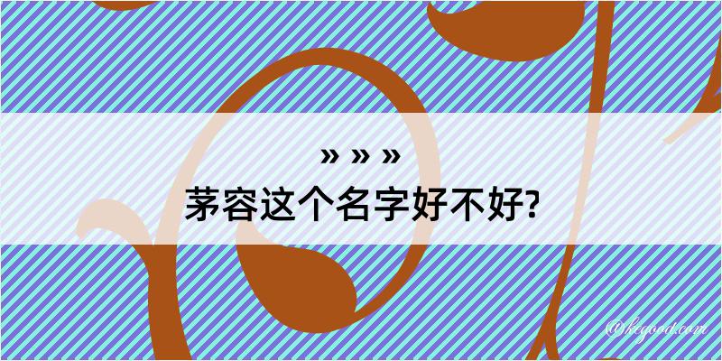 茅容这个名字好不好?