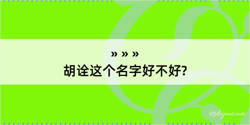 胡诠这个名字好不好?