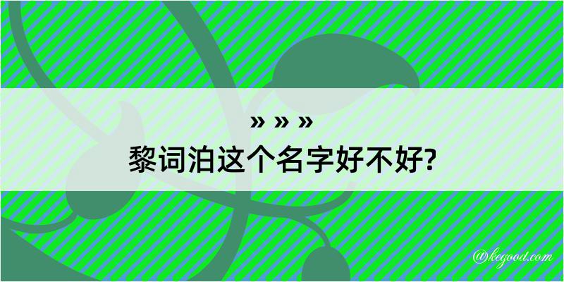 黎词泊这个名字好不好?