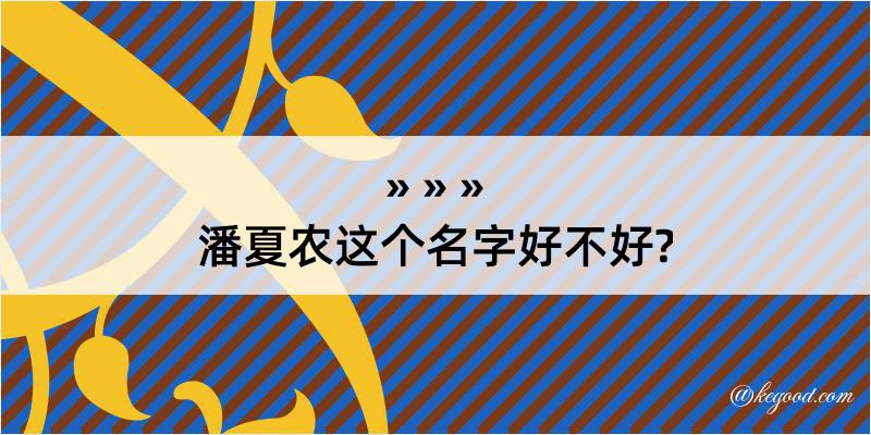 潘夏农这个名字好不好?