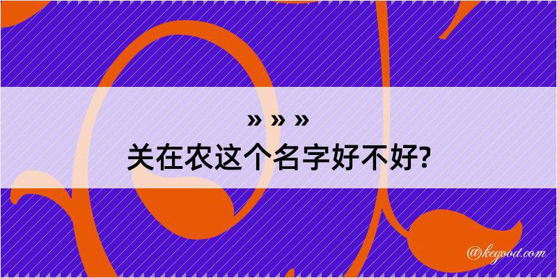 关在农这个名字好不好?