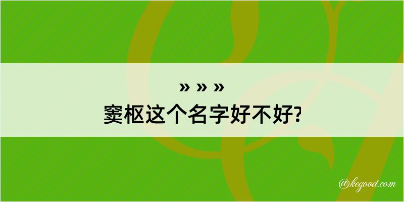 窦枢这个名字好不好?