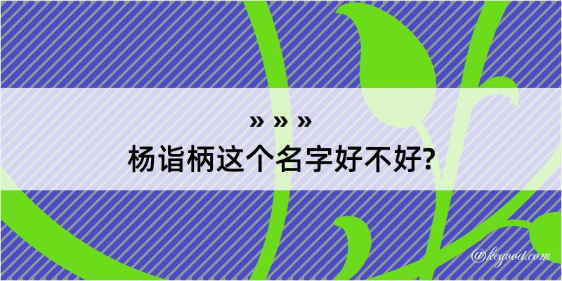 杨诣柄这个名字好不好?