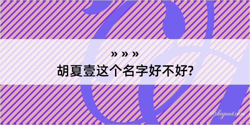 胡夏壹这个名字好不好?