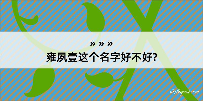 雍夙壹这个名字好不好?